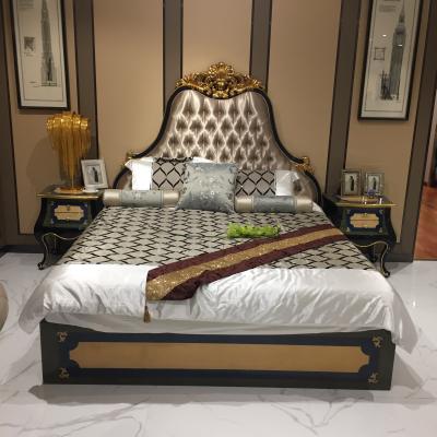 China Customized Customized European Classic Style Bedroom Furniture With Leather And Wood Frame Luxury Wooden Bed for sale