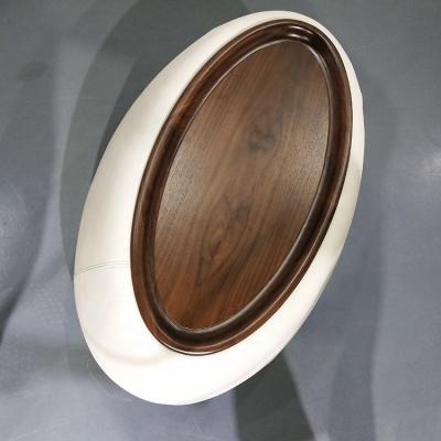 China Customized Customized White Leather Solid Wood Tea Table With Storage Function Fashional Design Large Round Brass Mounted Coffee Table for sale