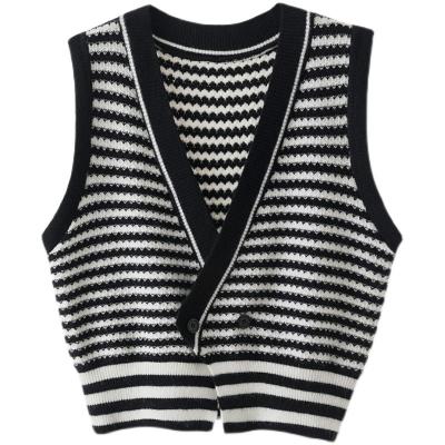 China Breathable Women Sweater Vest Striped Casual Loose Sleeveless Cardigan Mujer Camis Camisole Autumn Winter Knitted Tops Streetwear for sale