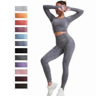 China Manufacturer Wholesale 2021 New Breathable Design Casual Sport 2 Piece Set Women Long Sleeve Crop Tops + Yoga Pants Yoga Sets for sale