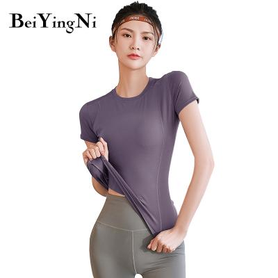 China Breathable Sports Workout Clothing Women Gym Fitness S-3XL Short Sleeve T-shirt Ladies Plus Size Fitness Yoga Top for sale