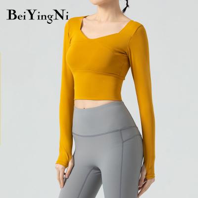 China Breathable Wholesale Plus Size Round Neck Sports Cultivate Top Women Fitness Gym Wear Workout Tops Long Sleeve T Shirt Yoga T-Shirt for sale