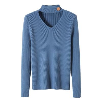 China New Arrival Breathable Halter Knit Sweater Women Hollow Out Solid Color Women Casual Basic Sweater for sale