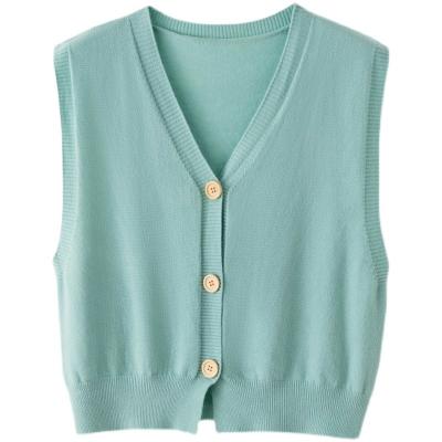 China Breathable high quality vintage v neck knitted high waist short sweater vest wome for sale