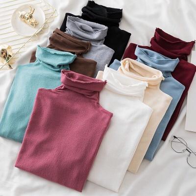 China Solid Color Breathable Casual Push Up Shirt Knitted Long Sleeve Tops Woman Turtle Neck Sweaters for sale