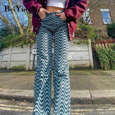 China Anti-wrinkle Y2K wave printed loose fashion high waist pants female pockets casual vintage wide leg pants women for sale