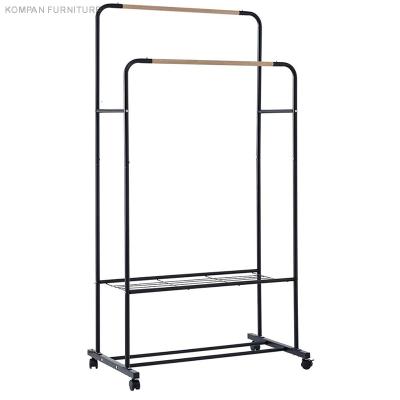 China Simple Modern Home Furniture Metal Frame With Wheels Coat Rack With Shoe Rack for sale