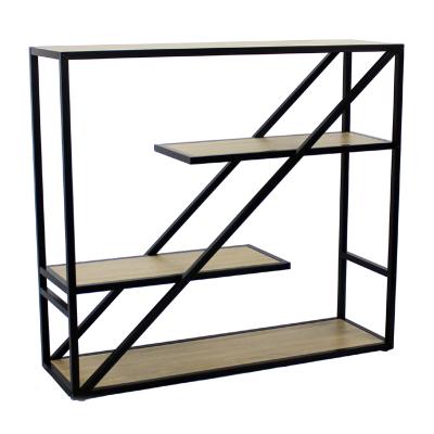 China Bookcase Modern Design Black Metal Frame With 4-Tiers MDF Products Shelf for sale