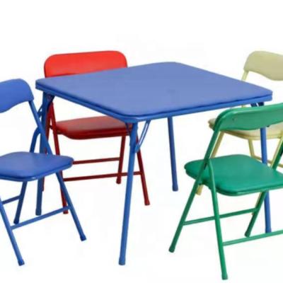 China Modern Colorful Kids Modern 5 Piece Home Table And Folding Chair Iron Student Table Sets for sale