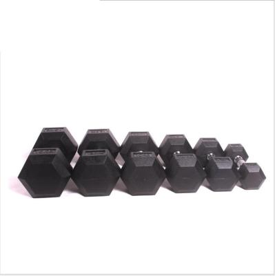 China Durable Custom Logo Fitness 20kg Hex Iron Dumbbell Rubber Fixed Set for sale