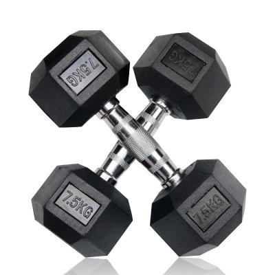 China Durable Dingzhou Exhibition Standard High Quality Rubber Dumbbell Metallic Black Fixed Block for sale