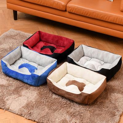 China Sustainable Super Soft Sofa Dog Beds Waterproof Bottom Kennel Fleece Warm Bed Mat For Large Dogs Rectangle Winter Pet Cat House for sale