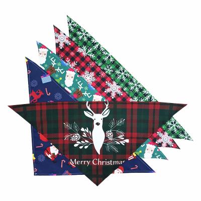 China Sustainable Dog Bandanas Large Pet Scarf Christmas Snow Print Plaid Washable Bow Ties Collar Cat Dog Scarf for sale