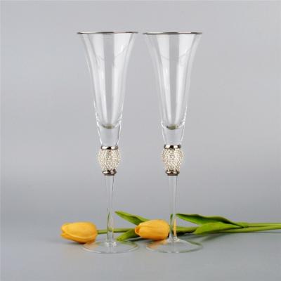 China Vintage American Style Purple Champagne 5 Flute Crystal Glass Tall Metal Base Glasses for sale