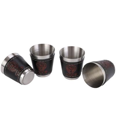 China 4pcs 1oz Mini Travel CLASSIC Unbreakable Wine Cup Portable Black Stainless Steel Whiskey Engraving Liquor Drink Sets Metal Shot Glass for sale