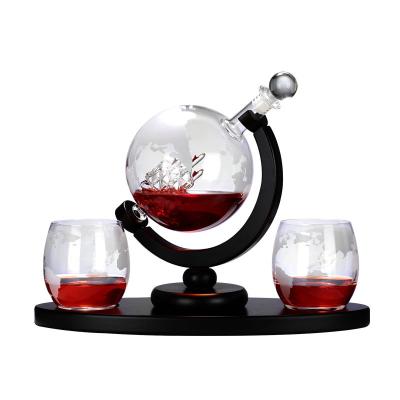 China New Arrival Cute Crystal Glass Bar Liquor Dispenser Globe Whiskey Decanter Set World Antique Ship for sale