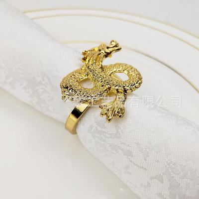 China New Country Design Wholesale Handmade Elegant Oriental Bling Gold Alloy Dragon Napkin Holder Ring for sale