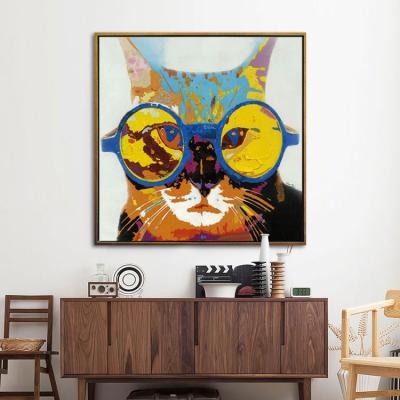 China Cat Oil Painting Modern Canvas Animal Abstract Heavy Textured Handmade Minimalist Art Home Decor for sale