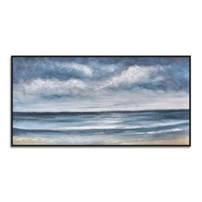 China Modern Handmade Abstract Art Blue White Oil Painting Sea Wall Hanging Decor for sale