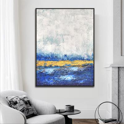 China Abstract Contemporary Gold Art Canvas Oil Paintings Abstract Blue Living Room Wall Landscape Decoration for sale