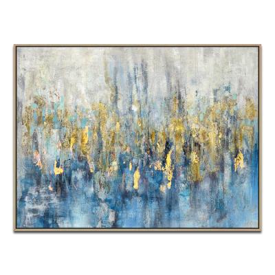 China Abstract Pure Hand Painted Modern Modern Oil Painting Canvas Art Canvas Blue Gray Gold White Wall Art for sale