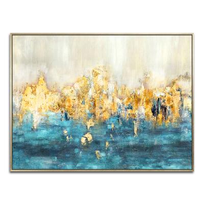 China New Contemporary Handmade Abstract Design Gold Decor Blue Home Art Wall Color Painting for sale