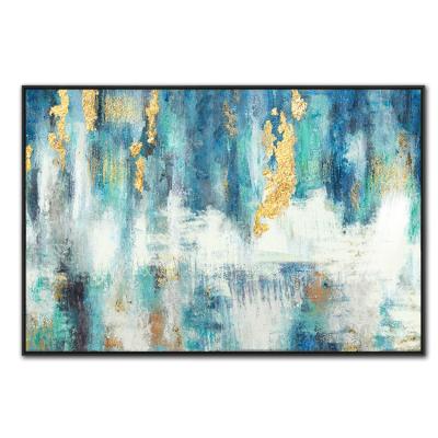 China Handmade Abstract Blue Wall Art Home Decor Modern Painting Fashion Gold Modern Canvas Artwork for sale