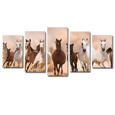 China Beautiful Art Painting Animal Horse Modern Vivid Canvas Printing 5 Panel Wall Art for sale