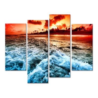 China Modern Wall Art Print Custom 4 Panel Canvas Seascape Painting Living Room Decoration Picture for sale