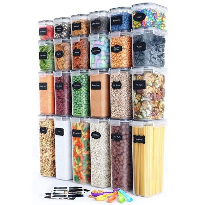 China Bpa Free Organizers 24 Pack Large Airtight Plastic Cereal Container Box Food Storage Containers Sets For Sugar, Flour, Dry Food for sale