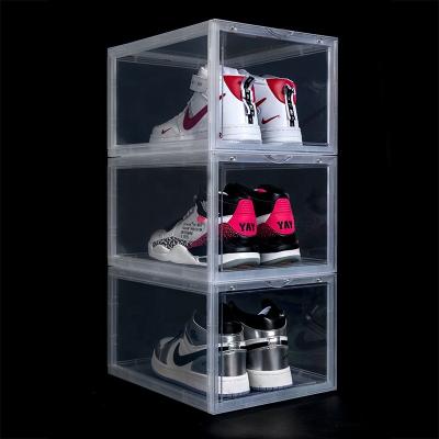 China 2022 Hot Clear Magnetic Sneaker Box Custom Acrylic Stackable Plastic Boxes Transparent Amazon Drop Front Storage Shoe Box for sale