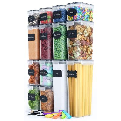 China Stored 14 PCS Set Cereal BPA Free Plastic Airtight Airtight Keeper Container Cereal Food Storage Container Dry Box for sale