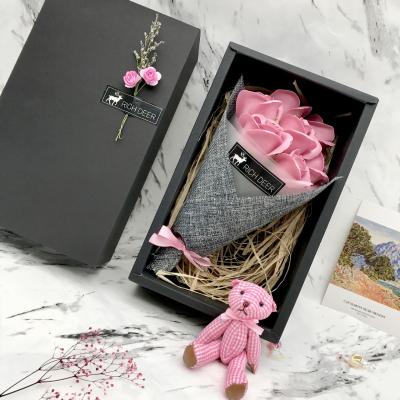 China Soap Flower Gift Box Seven Basic Cleaning Flowers Include Handmade Black Gift Box With Soap Plants Color Custom Soap Flower Gift Box for sale