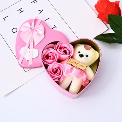 China Cute Flower Soap Three Flowers Include Handmade Gift Box With Colorful Soap Plants Bear Flower Custom Soap for sale