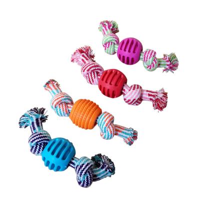 China Pet Viable Products Double Knot Cotton Rope With TPR Ball Dog Toy Molar Cleaning Toy for sale