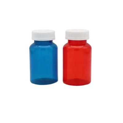 China 250ml Simple Manufacture PET Capsule Pill Bottle Plastic Empty Medical Plastic Blue Red Blue Red Bottle With Screw Cap for sale