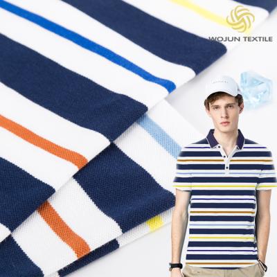 China Stretch Wojun tex pique fabric auto striped 95%cotton and 5%spandex pique fabric textile for sale