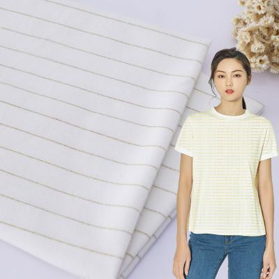 중국 Stretch Gold Lightweight Soft Single Yarn Striped Cotton Spandex Knit Plain Tank Top Fabric For T Shirt 판매용