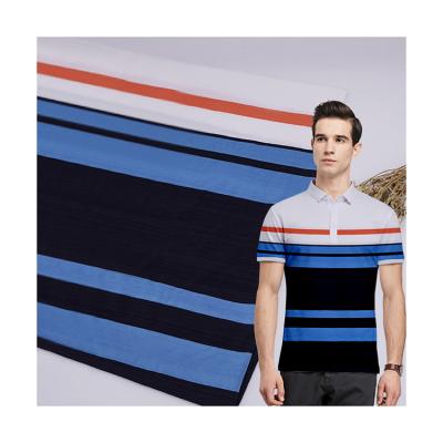 China Breathable High Quality Polo Fabric Yarn Dyed Knit Fabric 95% Cotton Fabric Blue Striped Jersey for sale