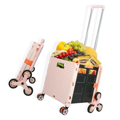 China One-stop climbing stairs factory direct sales 3 wheel pp boxed storage foldable shopping cart for sale