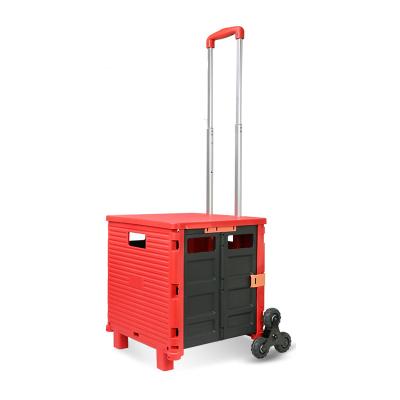 China Plastic Collapsible Portable Market Cart Collapsible Folding Trolley Shopping Cart With Lid Serving Grocery for sale