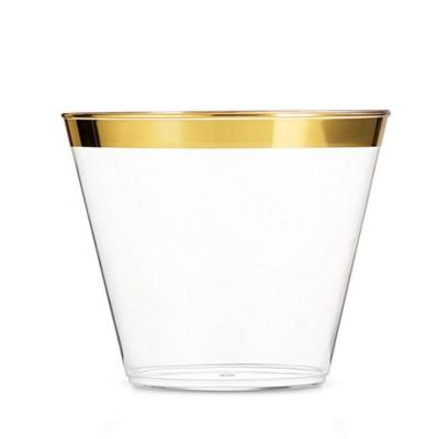 China 9oz Juice Wine Bar Clear pp Gold Rim Custom Disposable Printing Plastic Disposable Cup for sale