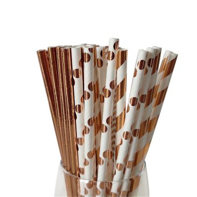 China Gold Disposable Stamp Foil Customized Disposable Biodegradable Straight Paper Straw Luxurious For Party And Wedding for sale