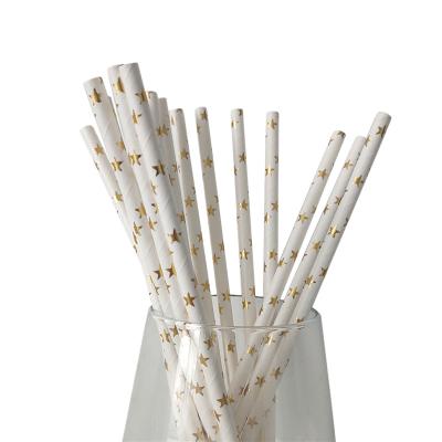 China Customized Wholesale Biodegradable Gold Stamp Disposable Biodegradable Paper Straw For Beverage for sale