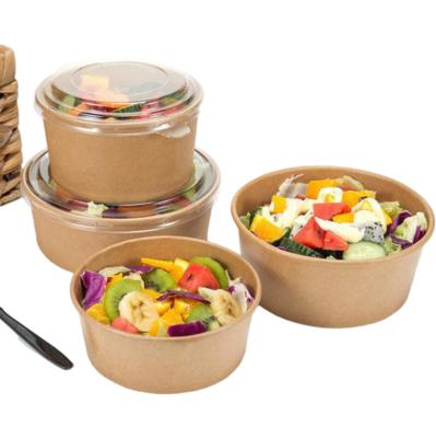 China 750Cc 850Cc 1000Cc Disposable Custom Printing Brown Kraft Round Round Salad Soup White Paper Bowl for sale