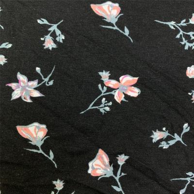 China Black 100% viscose fabric elastic viscose fabric elastic tank top fabric anti pill fancy dump floral print shirt sewing patterns for sale