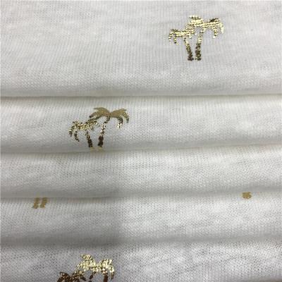 China Gold Foil Print Organic Cream Coconut Tree Poly White Pure Organic Canvas Fabric For T-shirt for sale