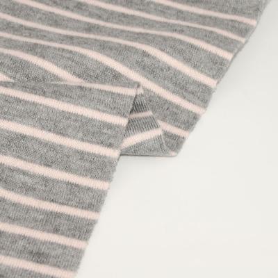 China 320GSM Anti Pill Blend Hacci Rib Knit Fabric Heavy Polyester Yarns Rayon Nylon Dyed Pink Stripes Fabric for sale