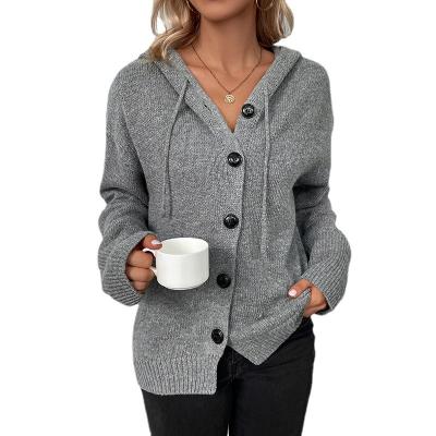 China Other Solid hooded single breasted crossover sweater for women's new drawstring knitted cardigan coat for women's autumn and winter for sale