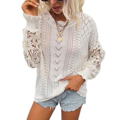 China Other Cross border Women's Wear 2022 Autumn and Winter Lace Lace Splice Knitwear Amazon New Hollow Sweater Women's for sale